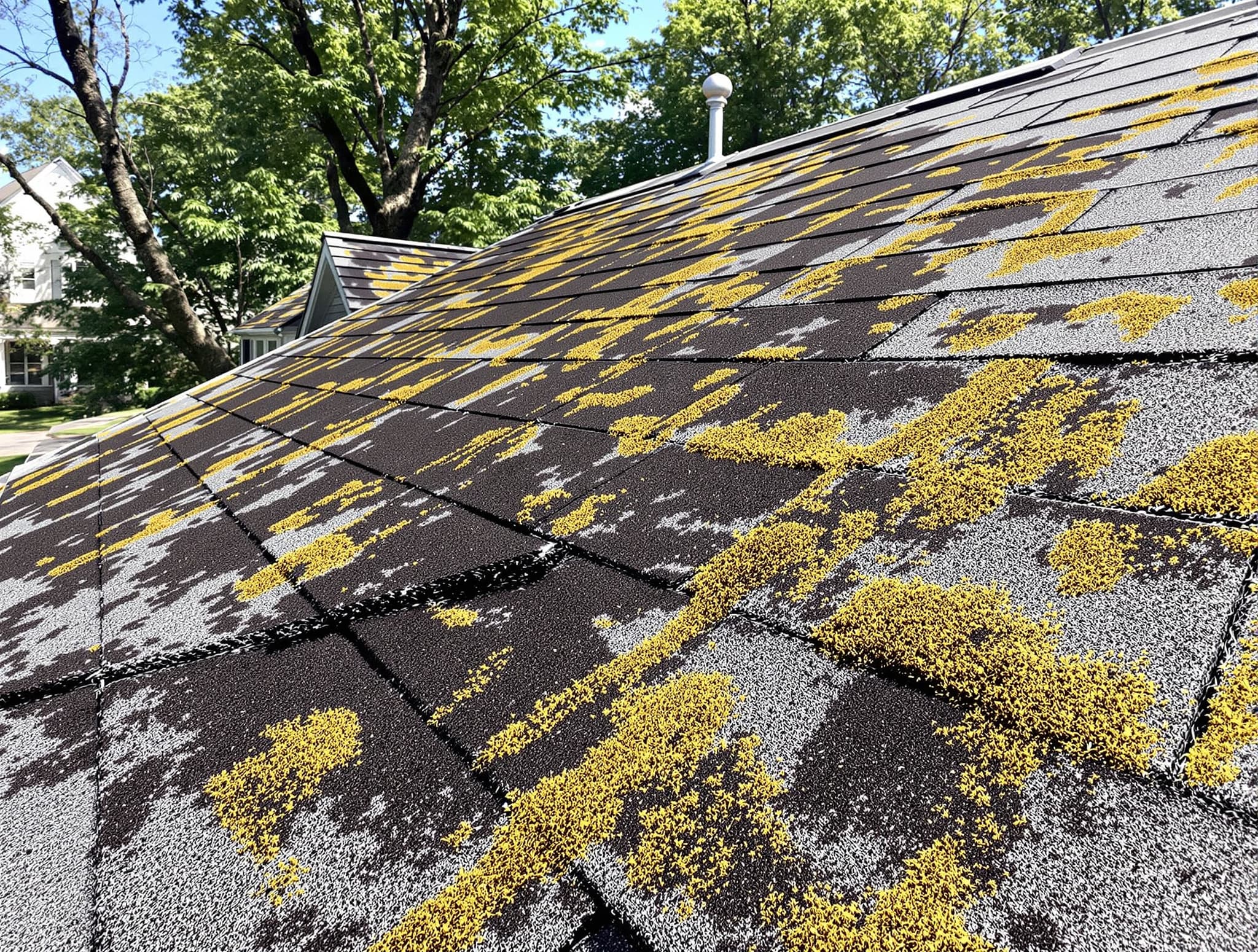 Before pressure washing — Roof cleaning — Huntington Cape, gloeocapsa streaks removed
